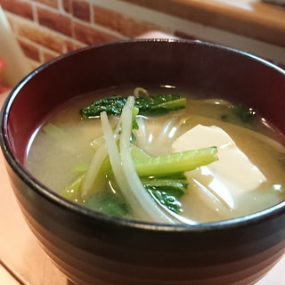 小松菜と豆腐ともやしの味噌汁